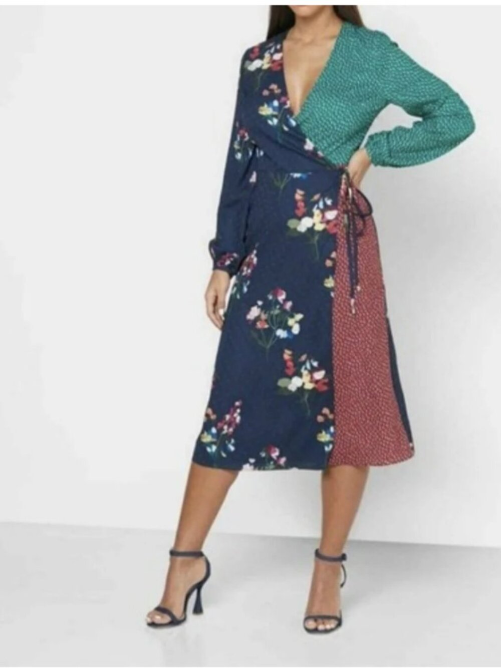 Ted Baker Talissa Peppermint Mix Print Faux Wrap Midi Dress Size 2